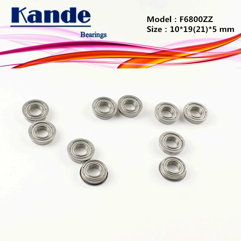 Kande Bearing F6800 ZZ 10pcs ABEC-1 F6800ZZ F6800-2Z  Metal Shield Flange Ball Bearing 10x19(21)x5mm F6800 F 6800