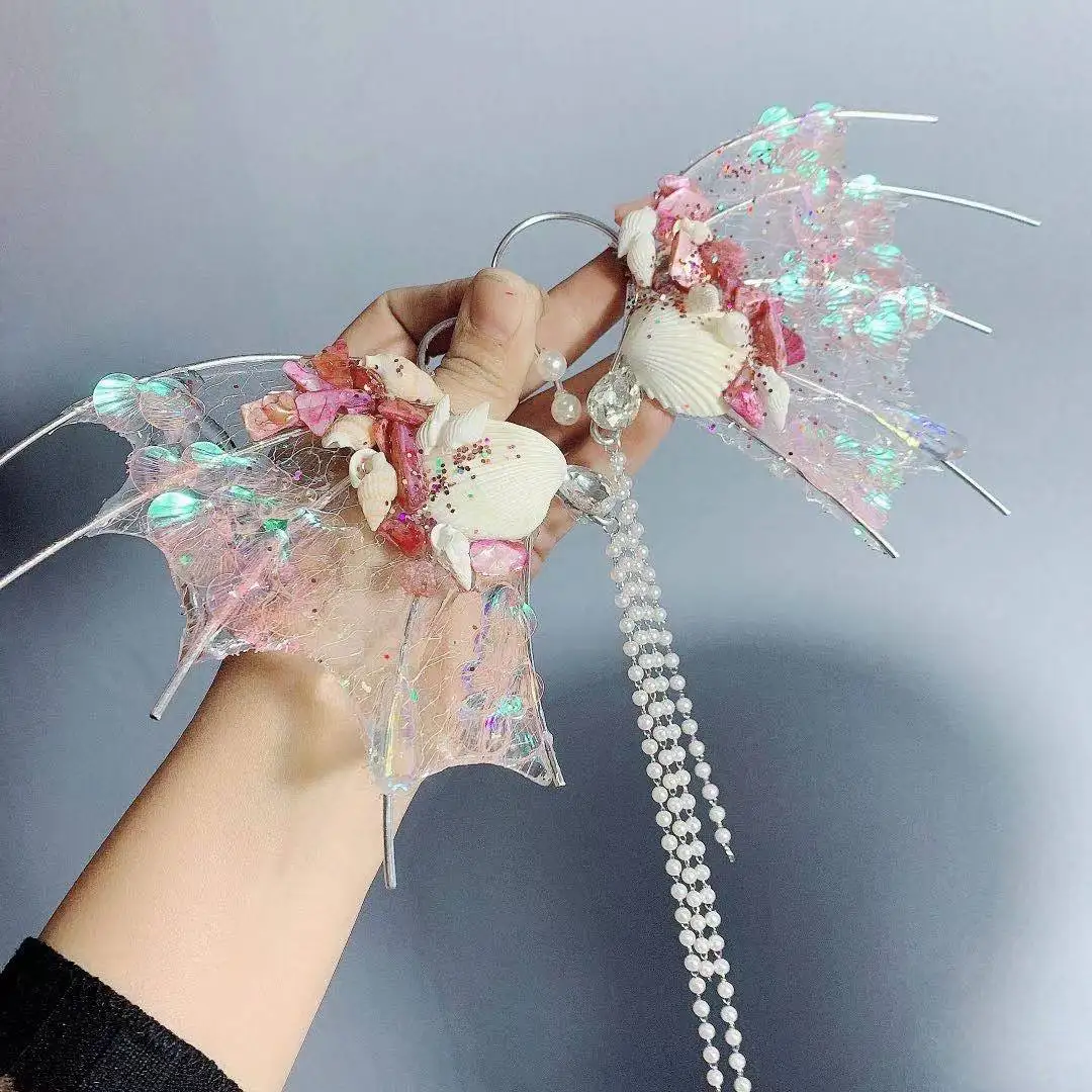 Accessori per fermagli per capelli a forma di sirena con orecchio di sgombro, oggetti di scena per cosplay da elfo, sirena, ballo di fine anno, studio fotografico, festa da principessa