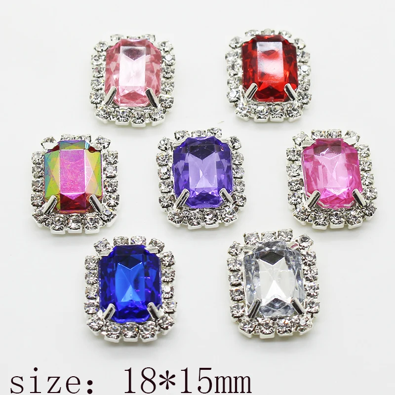 YWXINXI 10Pcs new hot sale 15*18mm rectangular Diy jewelry accessories rhinestone flat bottom acrylic wedding invitation jewelry