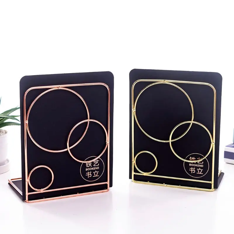 2pcs Round Metal Desktop Bookends Book Ends Support Stand Holder Shelf Bookrack 24BB