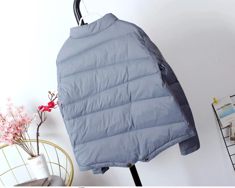 Schinteon Women White Duck Down Jacket Baseball Coat Casual Autumn Winter Short Outwear for Female Fashion