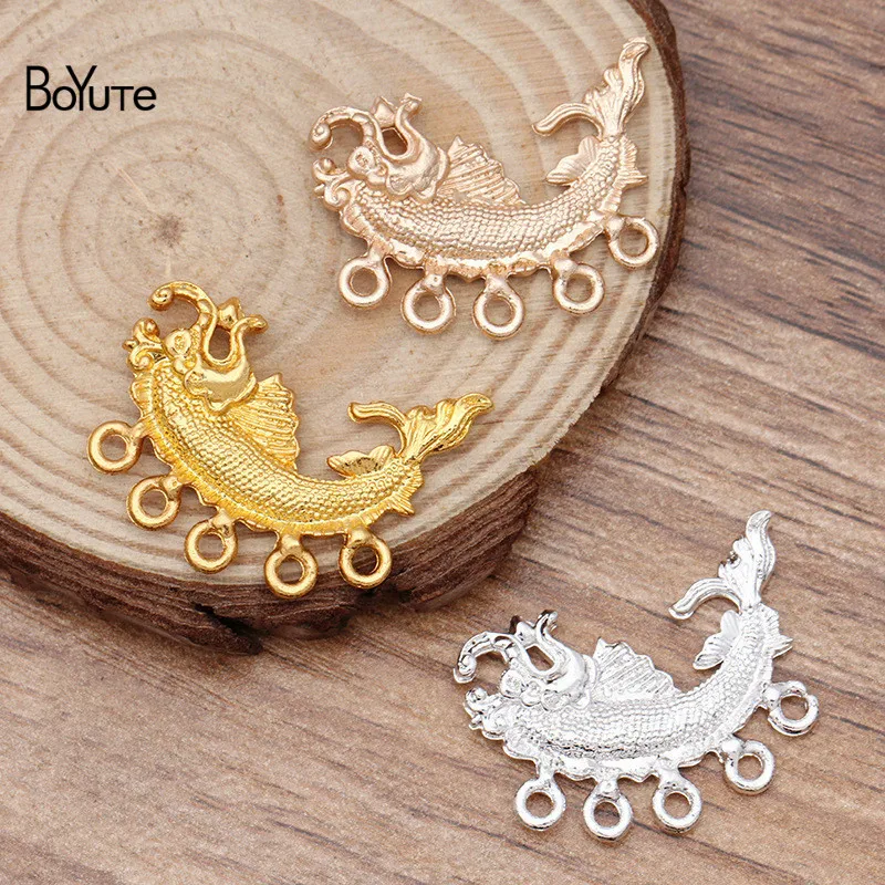 BoYuTe Factory Direct Wholesale DIY Jewelry Accessories Retro Hair Accessories Materials Alloy 20*28MM Fish with 5 Loops 20Pcs