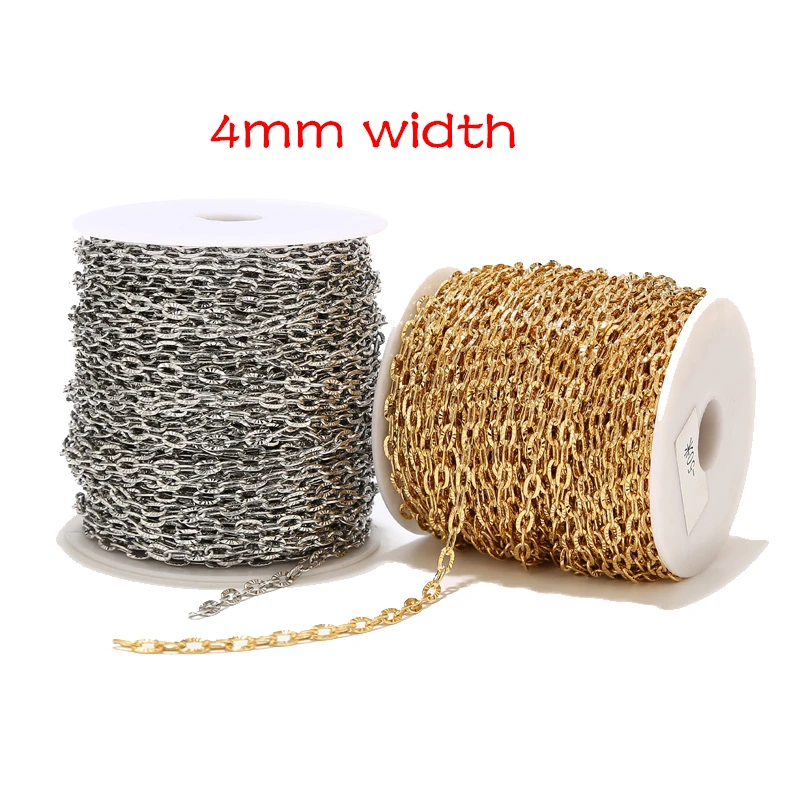 

1M/2M/5M Stainless Steel Gold Plated Oval Rolo Cable Chains 4mm Width Link Chain for DIY Jewelry Necklaces Making Findings