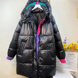 Womens Long White Duck Down Jacket With Hood Detachable Female Thick Loose Soft Down Coat Windproof Casual Feather Coats