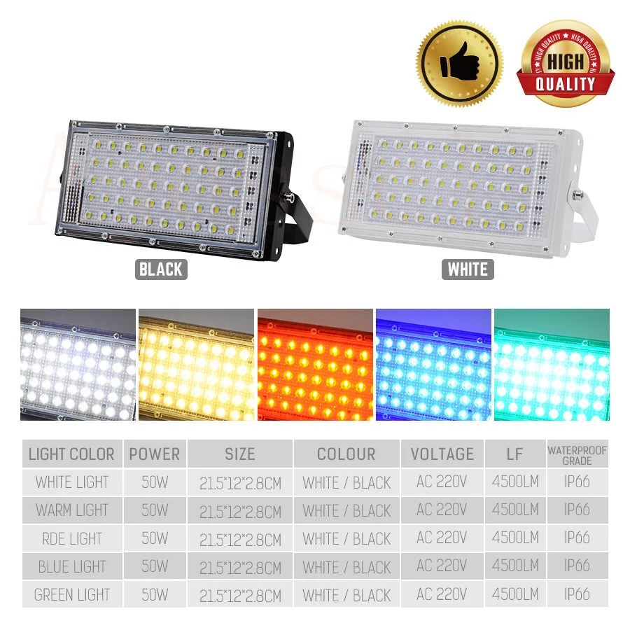Reflector LED para exteriores, lámpara de calle impermeable IP66, 50W, AC220V, RGB, foco de iluminación de paisaje de jardín