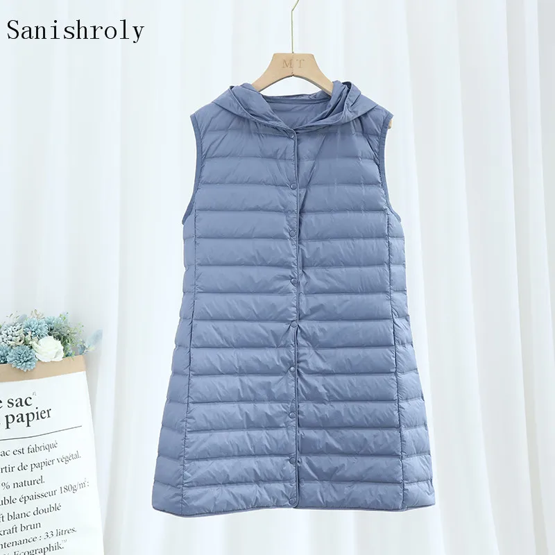 

Ultra Light White Duck Down Vest Coats Women Autumn Winter Sleeveless Hooded Waistcoat Jakcet Lady Casual Seamless Long Outwear