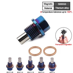 Aleación de titanio M12 * 1,25/1,5/1,75 M14 * 1,5 M16 * 1,5 vestido de motor, tapón de drenaje de aceite magnético, paquete de tuerca de tapón de drenaje de sumidero de aceite