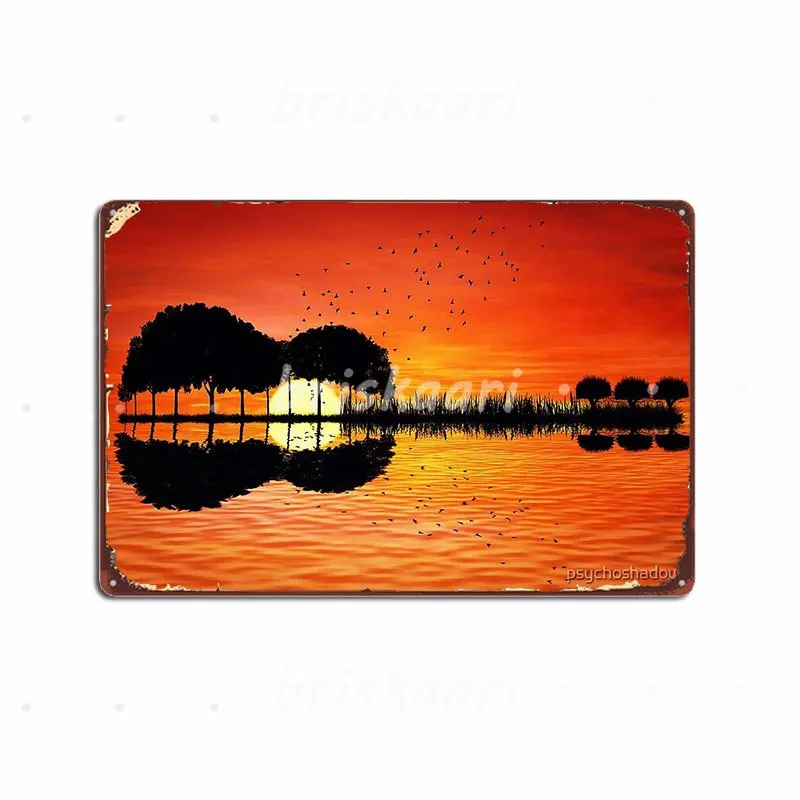 

Guitar Island Sunset Metal Signs Garage Club Decoration Wall Mural Garage Decoration Metal Posters