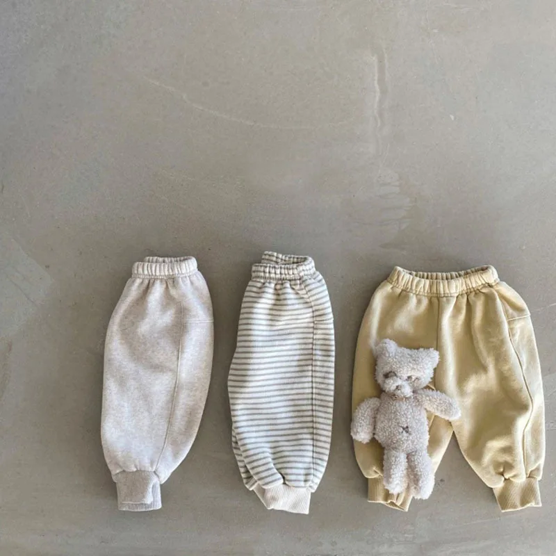 2024 Winter New Baby Warm Striped Pants Kids Cotton Trousers Plus Velvet Baby Casual Pants Boys Girls Harem Pants Infant Clothes