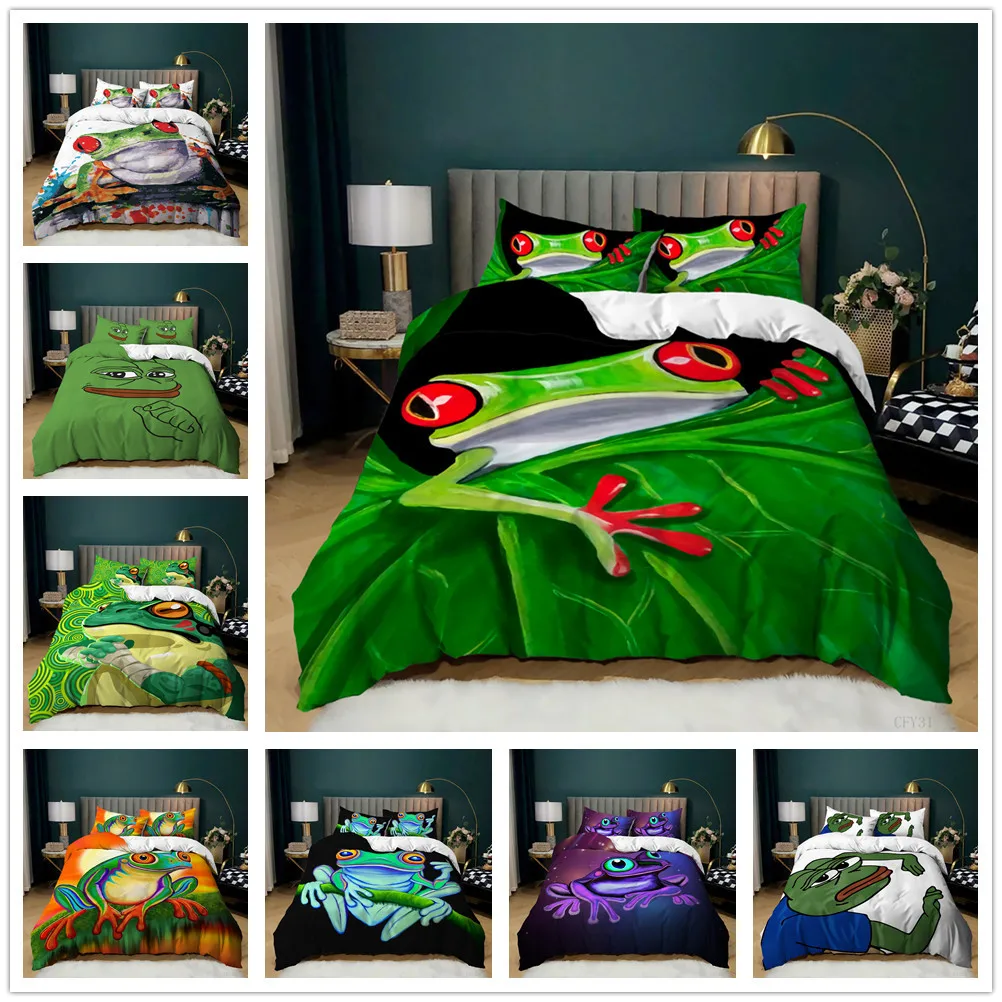 

Cartoon Frog Bedding Set Kids Comforter Cover Set 3D Animal Duvet Cover Set for Boys Girls Bedroom Quilt Cover with Pillowcase