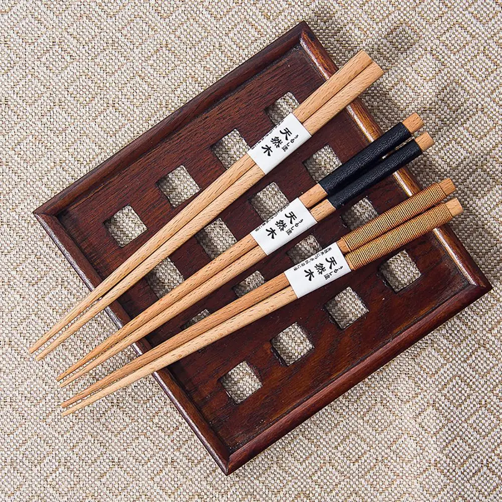 1 Pair Japanese Travel Portable Reusable Non-slip Wooden Chopsticks Tableware