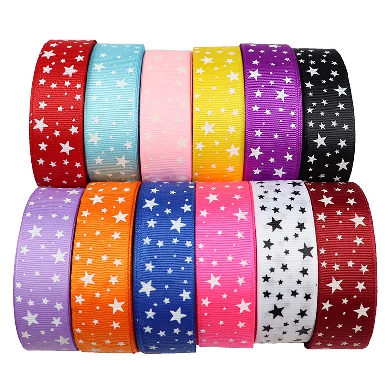 

5 Yards 25mm Stars Printed Grosgrain Ribbons For Christmas Wedding Party Decoration Gift Packing DIY Sewing Handmade Crafts