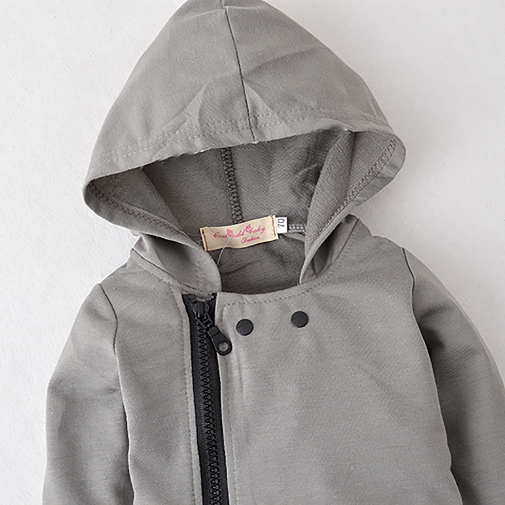 Newborn Baby Boy Romper Clothes Fashion Cotton Gray Hooded Long Sleeve Zip Jumpsuit Autumn Infant One-pieces Clothing Outfits