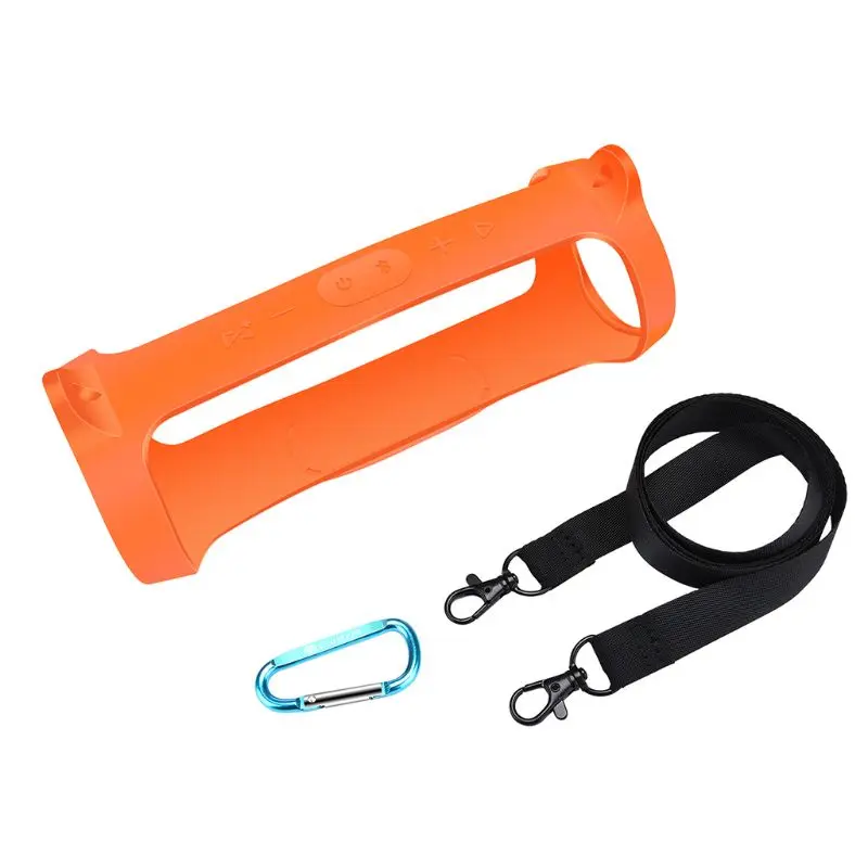 Silicone Case Cover Skin With Strap Carabiner for JBL 4 Portable Wireless Speaker