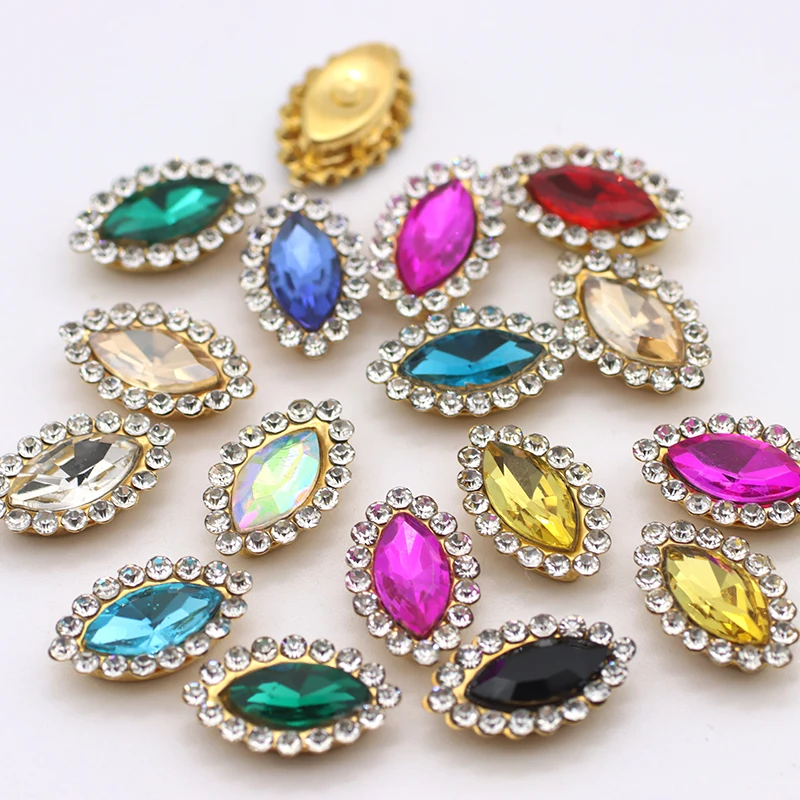 20pcs Glass Sew on Crystal Rhinestones Flatback With Gold Base Claw Marquise  Stones Stone For Dress Clothes Gems Decoration