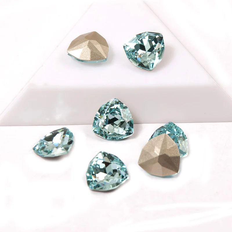 Aquamarine Strass Trilliant Shape K9 Sew On Rhinestones With Silver Gold Claw Glitter Fancy Stones For Crafts Dance Dress