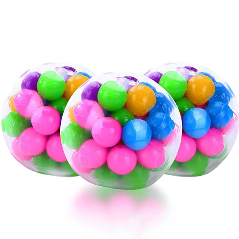 Rainbow Pressure Ball Fidget Sensory Toy DNA Colored Beads Stress Relief Ball TPR Soft Glue Grape Burr Pinch Squeeze Kids Gift