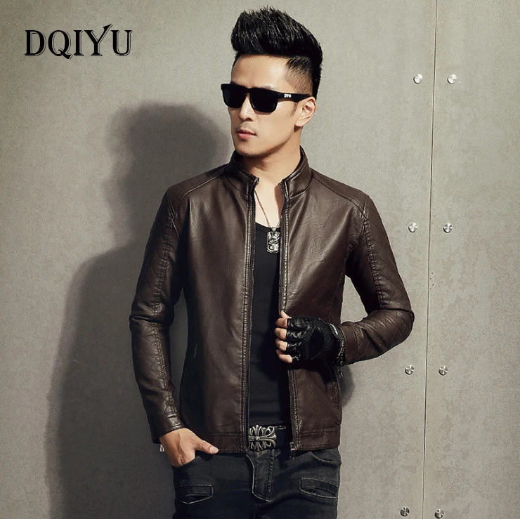 

Pop New Fashion Motorcycle Leather Jacket Men Stand Casual PU Leather Jackets Coats Black Red jaqueta de couro masculina