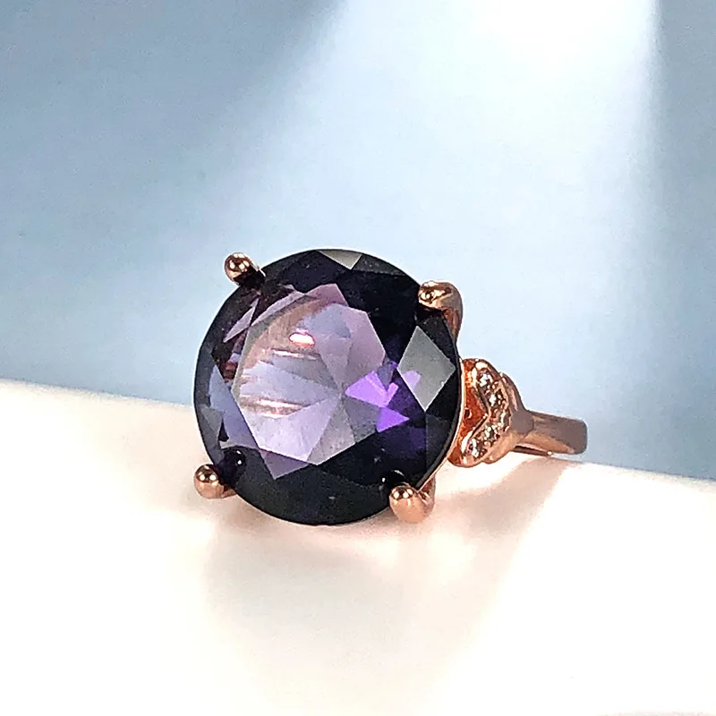 Retro Ring 925 Silver Jewelry with Oval Amethyst Zircon Gemstone Rose Gold Color Open Finger Rings for Women Wedding Party Gift