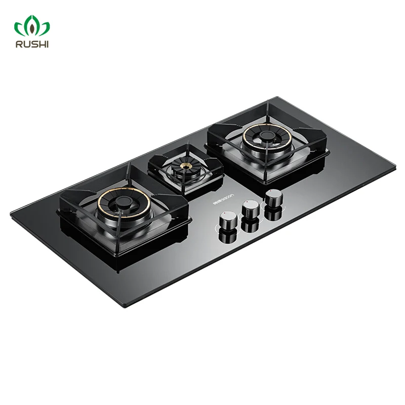 Fogão a Gás de Alta Potência Sacon, Fogão de Mesa Embutido de Dupla Finalidade, Uso Natural e Liquefeito, 3 Queimadores, 5.2kW