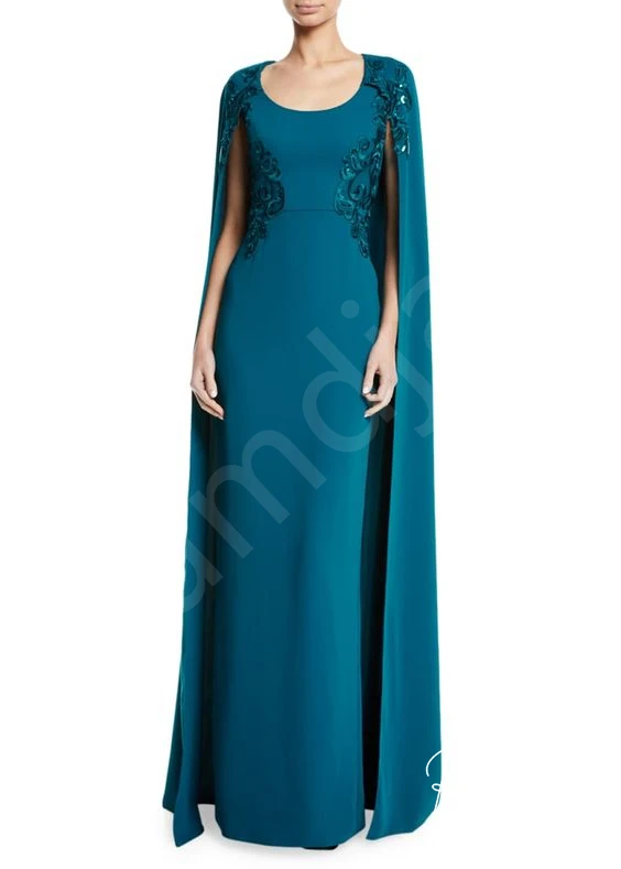 

Long Mother Of The Bride Dresses for Wedding with Cape Teal Green Blue Red Draped Capelet Evening Red Carpet Gown Grace Madrinha