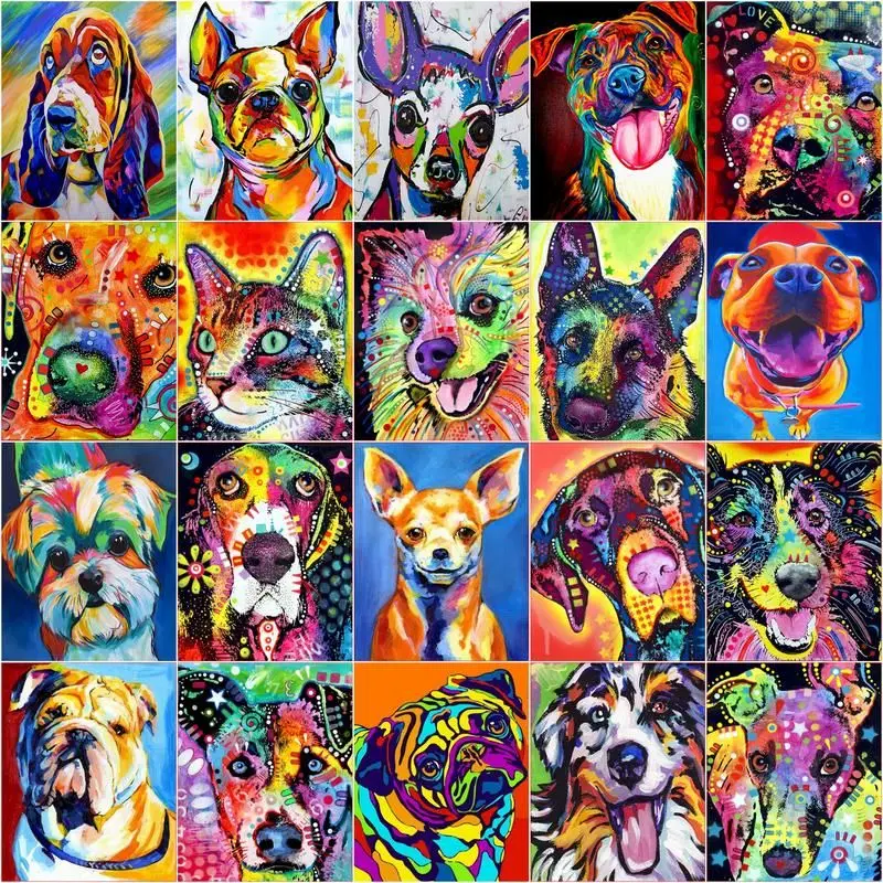 

CHENISTORY Diy Coloring By Number Abstract Dog Kits Home Decor Drawing On Canvas Handpainted Animal Painting By Numbers Art Gif