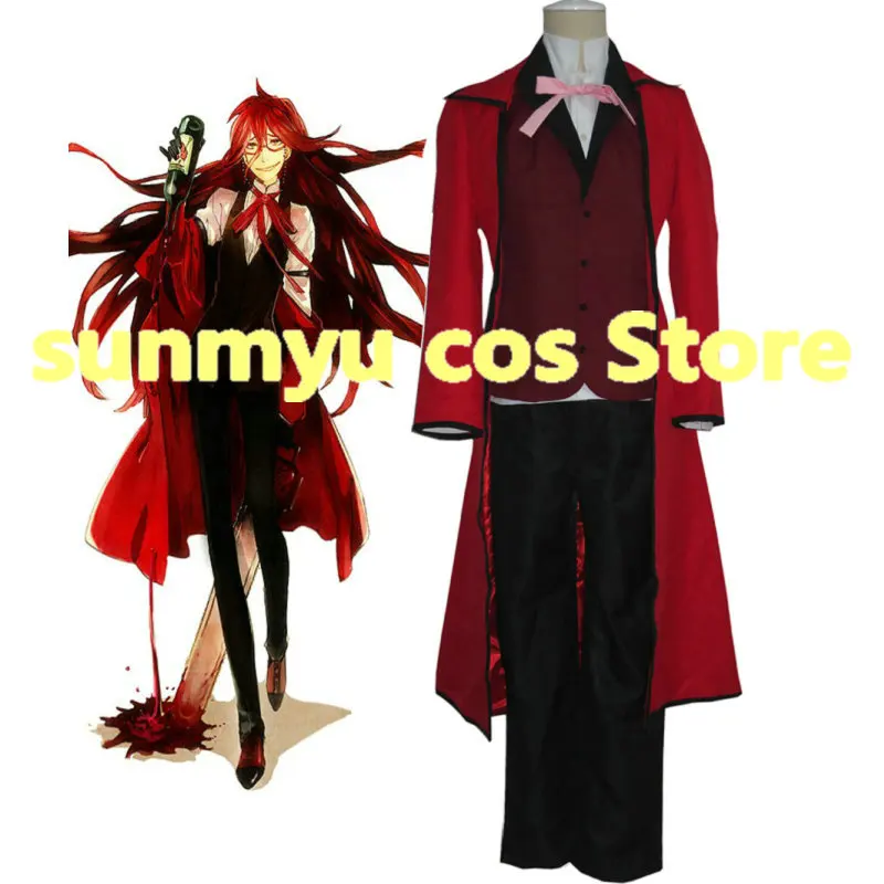 

Anime Kuroshitsuji Black Butler Death Shinigami Grell Sutcliff Cosplay Red Unifor Cosplay Costume Custom Size Halloween