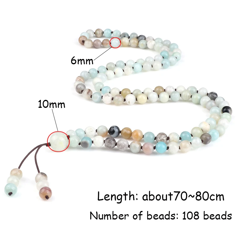 High Quality Men Bracelets 108 Mala Amazonite Beads Natural Stone Elastic Knot Bracelet&Necklace for Women Charms Yoga Jewelry