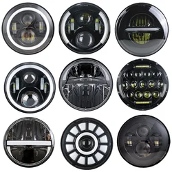 LED Round Headlight 7 inch 2PCS E-MARK Approved 6000K Hi/lo Beam lamp Halo for Jeep Wrangler JK TJ LJ Harley-Bike