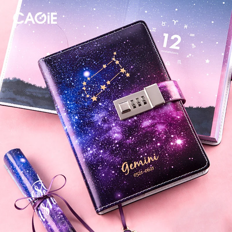 B6 Binder Notebook with Lock Travel Journal Constellation Diary Agenda Planner Organizer Sparal Notepad Note Book Handbook Set