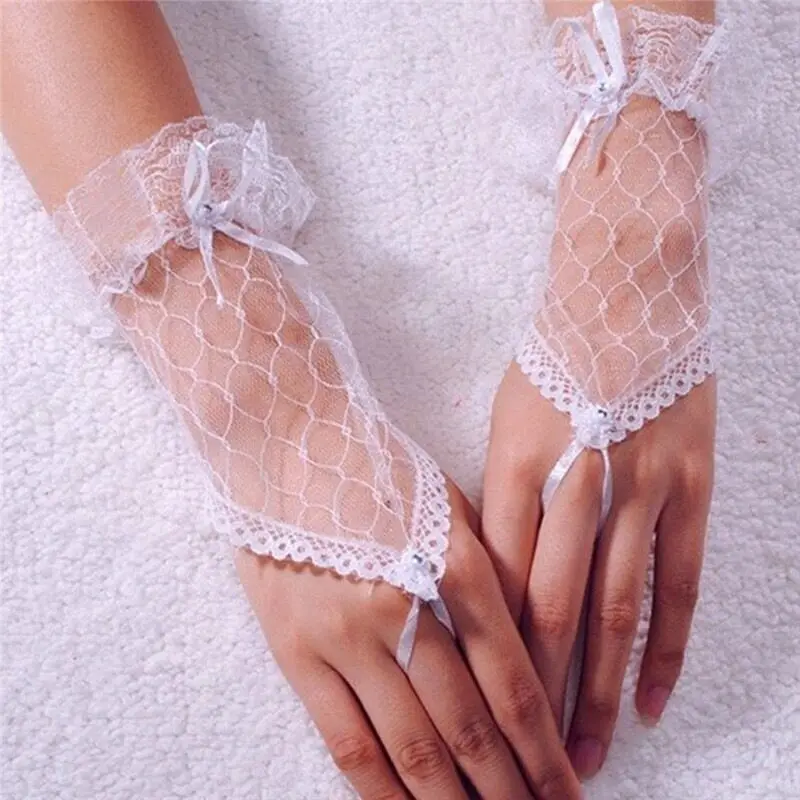 White Bridal Party Fancy Dress Pols Lengte Gelegenheid Handschoenen