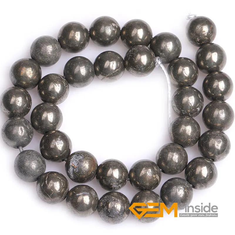 Natural Round Irony Gray Pyrite Stone Bead For Jewelry Making Strand 15 inch 2MM Big Hole Beads For Bracelet Necklace 6mm 8mm