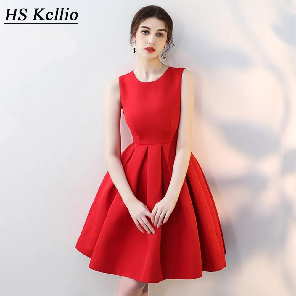 HS Kellio Simple Cocktail Dress Above Knee Red Prom Party Dresses With Bow Trim