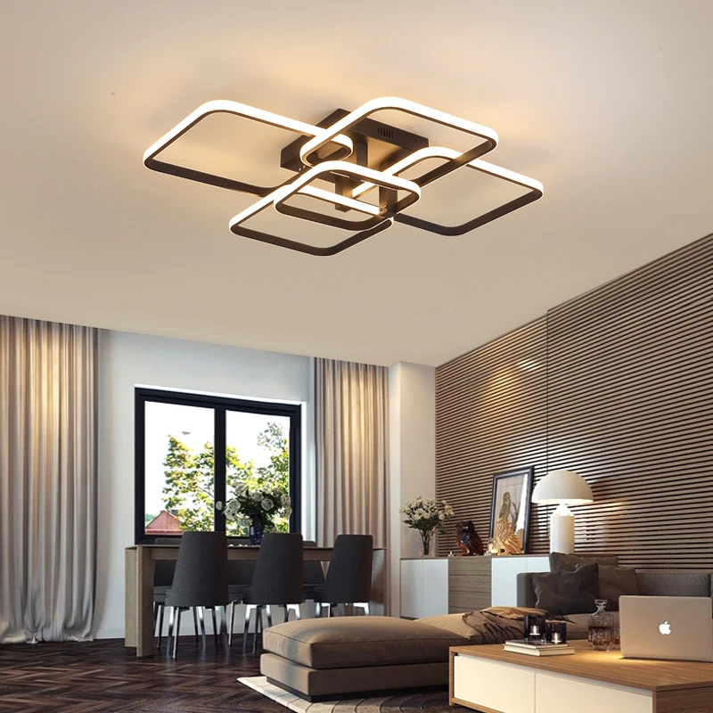 FANPINFANDO Modern Led Chandeliers For Living Room Bedroom White/Black Rectangle Acrylic Aluminum kitchen Ceiling Chandeliers