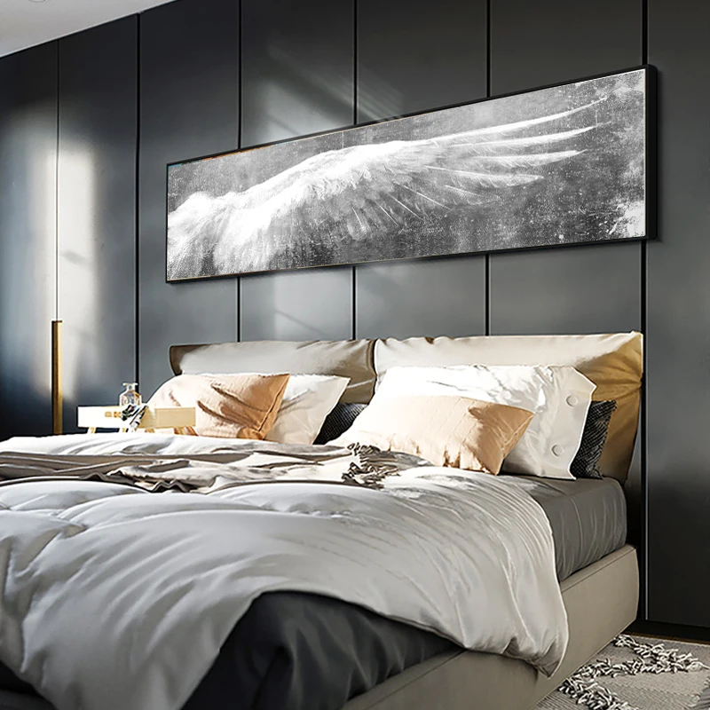 posters decorativos decoracion salon casa cuadros para salon Póster de plumas Vintage con alas de Ángel más grandes, impresiones en lienzo de Arte de pared en blanco y negro, imágenes de arte Pop Art para sala de estar