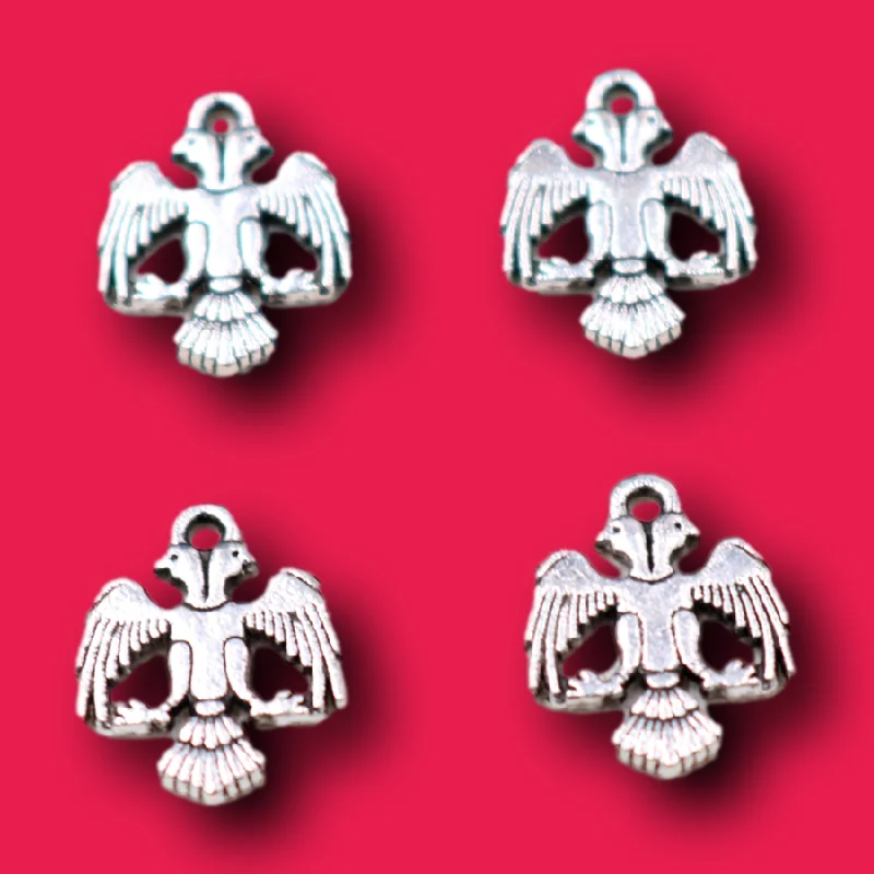 30pcs Silver Plated Mini Double Headed Eagle Emblem Pendants Retro Bracelet Metal Accessories DIY Charms Jewelry Crafts Making