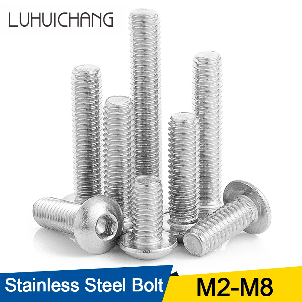 10/50pcs M2 M2.5 M3 M4 M5 M6 M8 304 Stainless Steel Hexagon Hex Socket Button Head Screw Bolts Round Head Screw Standoff ISO7380