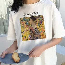 Kuakuayu HJN Gustav Klimt Letter Print T-Shirt Summer Women's T-Shirt Chic Harajuku Pattern Art Oil Painting Fashion Vintage Top