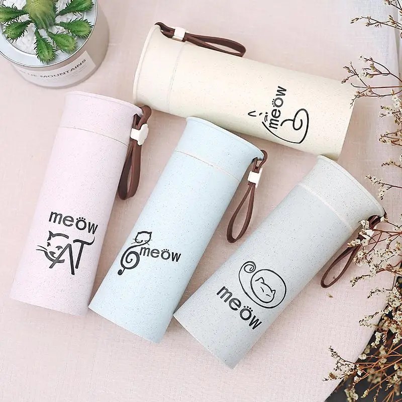 

350ml gift glass for boys girls Wheat double layer scald proof water cup carrying water cup Coffee Tea Travel Mug Bottle Gifts