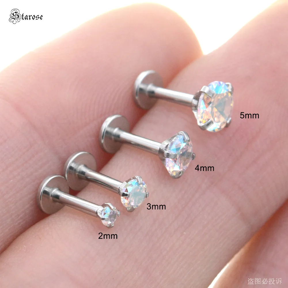 Starose 4pcs 2~5mm Rainbow Gem Nose Ring Labret Lip Piercing Kit Nostril Piercing Helix Studs Tragus Earrings Ear Piercing Oreja