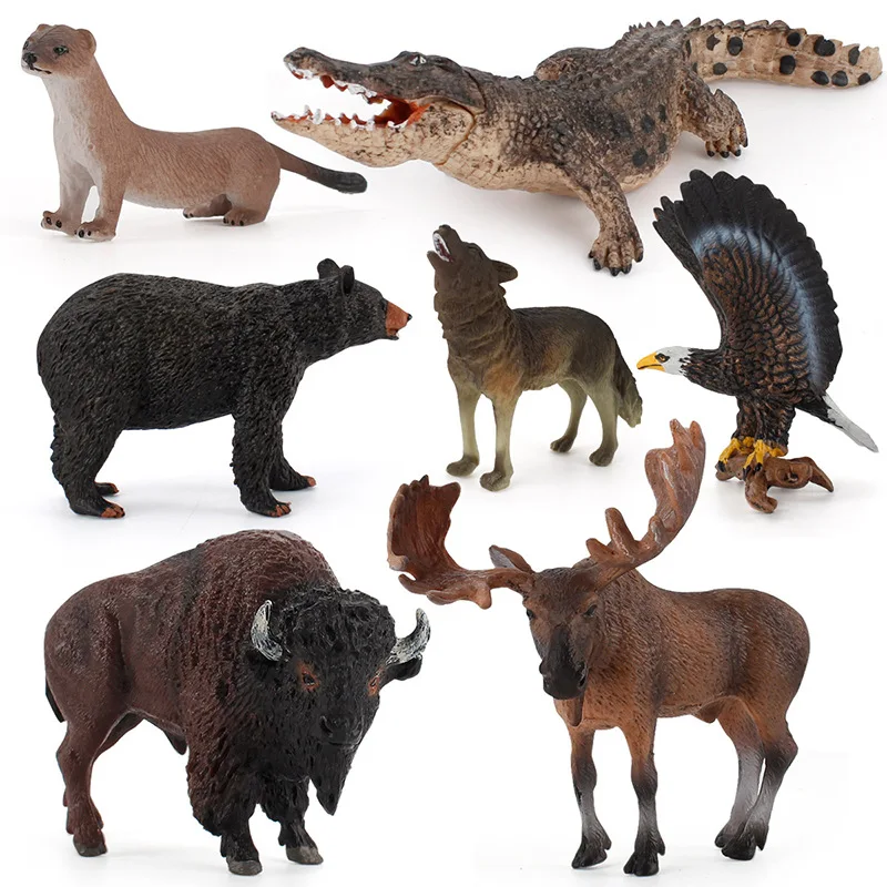 Figuras de acción de PVC de animales salvajes para niños, juguetes educativos de simulación de animales de la selva, Lobo, Bison, águila, oso, Cocodrilo, adornos de colección