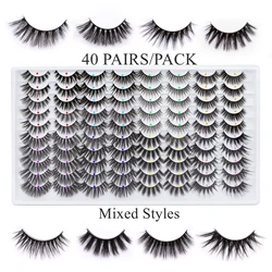 Paquet de Faux Cils 3D en Vison, 20/30/40 Paires, Longs et Moelleux, Emballage en Vente en Gros, Mélange Dramatique et Naturel