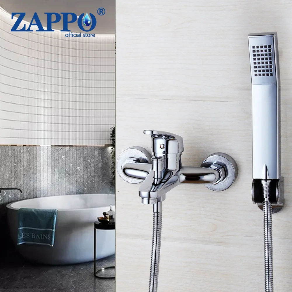 

ZAPPO Chrome Polished Waterfall Hand Shower Faucet Sets Bathroom Shower Kit Faucet Wall Mounted Sprayer Bath Faucet Mixer