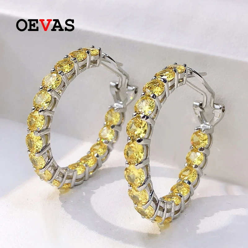 OEVAS 100% Srebro Próby 925 Kolczyki z Żółtymi Diamentami Wysokowęglowymi 4mm dla Kobiet, Błyszcząca Biżuteria na Wesele, Hurtowa Sprzedaż