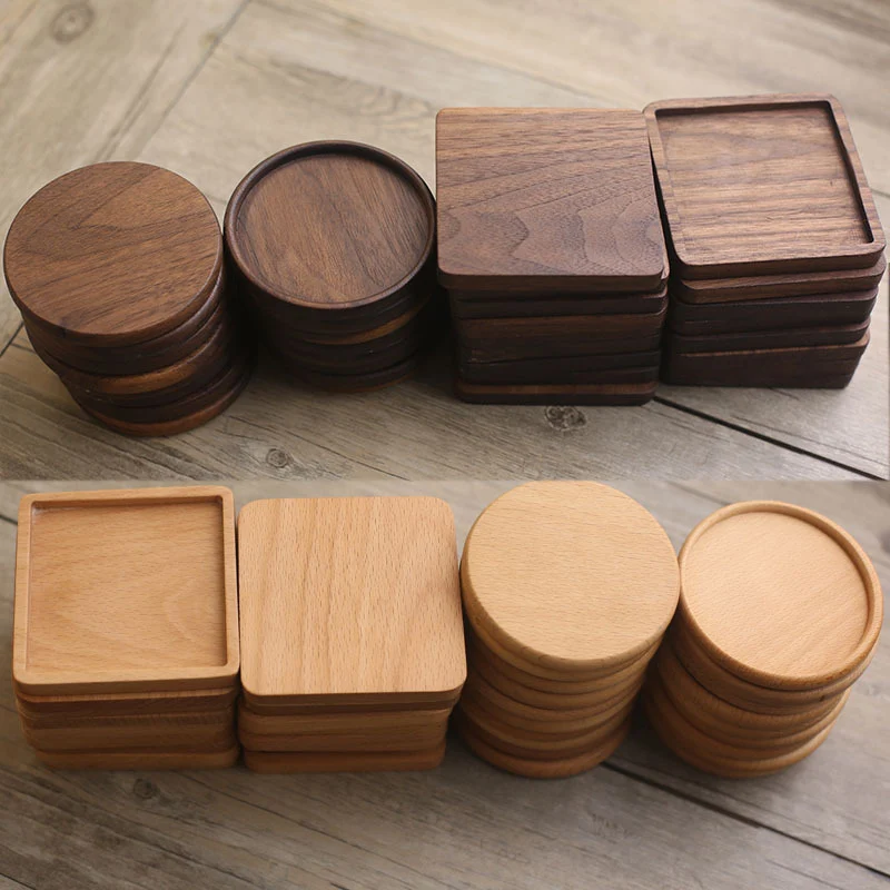 Natural Square Round Wooden Slip Slice Cup Mat 1PC Coaster Tea Coffee Mug Drinks Holder for DIY Tableware Decor Durable Pad