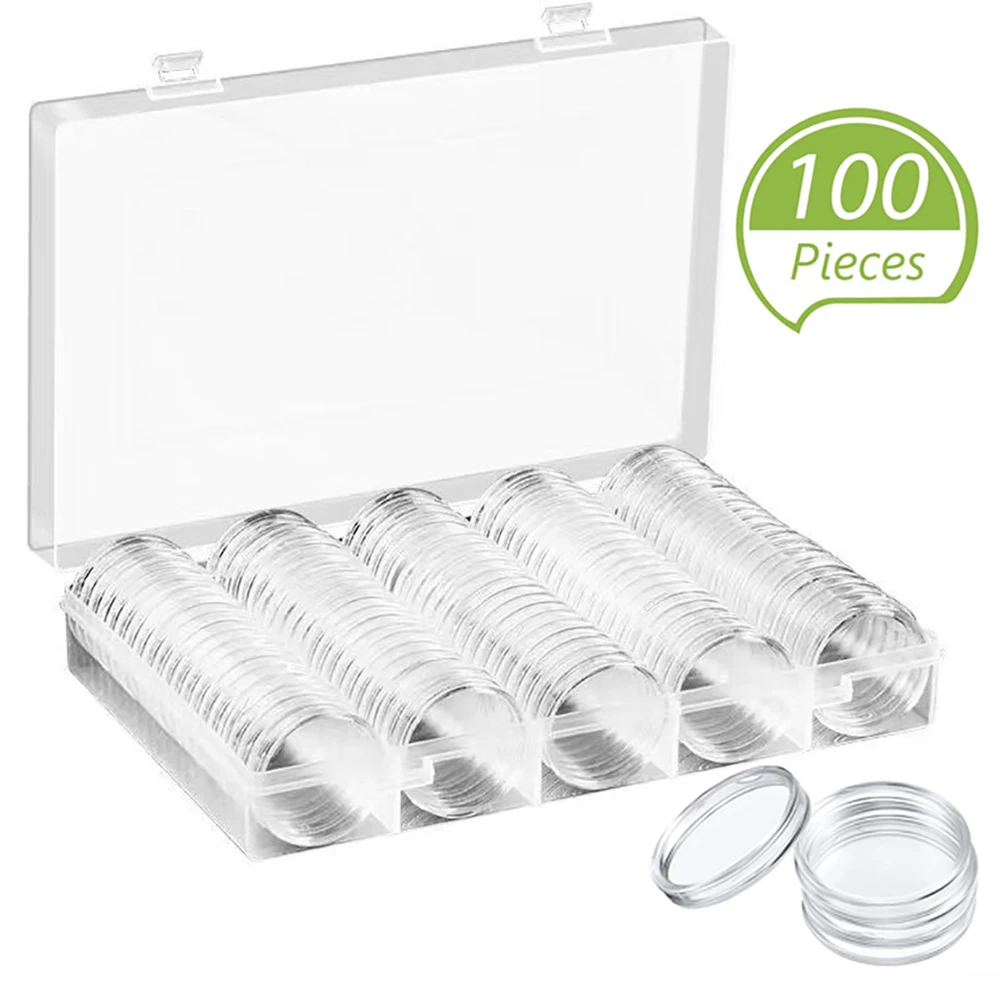 

100Pcs 30mm Rectangle Coin Capsules Storage Organizer Box Transparent Organized Holder with cover for Coin Collection Supplies