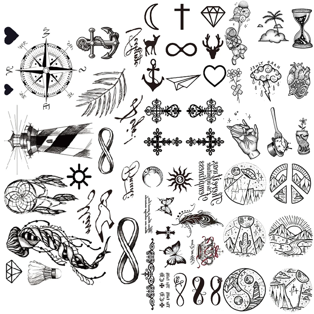 Little Gadgets Infinity Water Transfer Tattoo Black Compass Endless Tatoo Women Body Arm Hand Art Temporary Tattoo Stickers Men