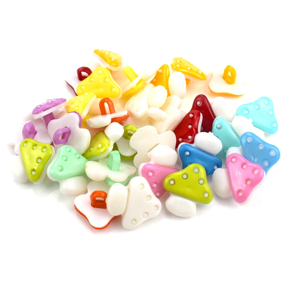 100PCS Mixed Buttons Resin Mushroom Shape Apparel Sewing Button for Kids Clothes Scrapbooking Decor Handicraft DIY Accessories