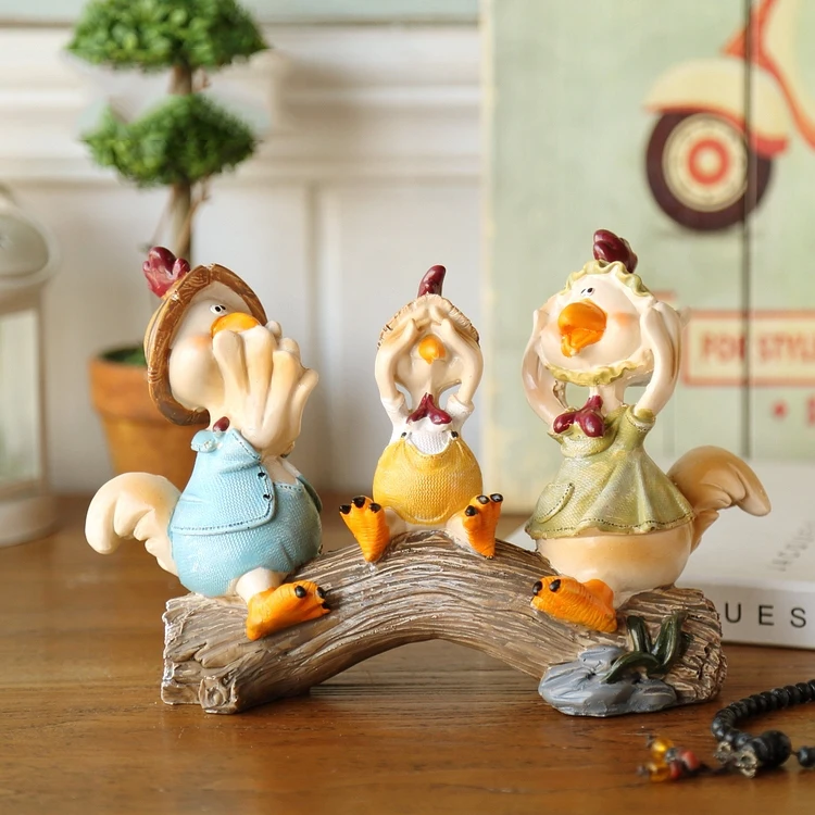 

American Chicken Cat Couple Cute Resin Accessories Crafts Children's Room Figurines Decoration Home room Table Statues Ornaments