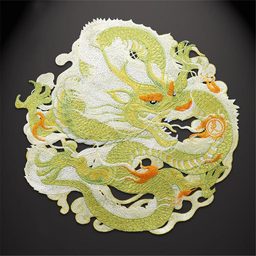 AHYONNIEX Chinese Style Patches for Clothing Embroidery Applique Sew on Large Dragon Decor DIY Embroidered Stickers for Clothes